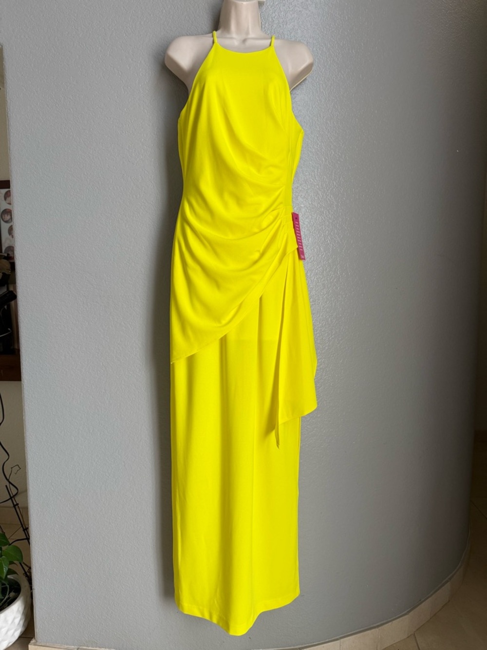Badgley Mischka Neon Yellow Halter Maxi Dress
